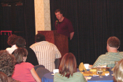 Mark Brazaitis, author and assistant professor of creative writing at WVU, reads from some of his works in the Mountainlair during the West Virginia Writers\' Workshop. Public readings by noted authors are a popular part of the workshop, which is mar