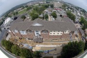 WVU\'s new residence hall looms over surrounding buildings in this bird\'s-eye view. Set to open with the start of the fall semester, Lincoln Hall will house 350 students and will also be home to WVU\'s new, innovative residential college.