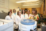 Dr. Suzanne Bell’s forensic chemistry students log lots of time in lab, learning techniques that they’ll translate to real-life crime labs down the road. From left are: Jen Mercer, a third-year graduate student from Fayetteville, W.Va.; Becky 