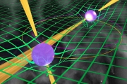 Here’s a depiction of the double pulsar system currently being tracked by the international team of radio astronomers who discovered it, including Dr. Duncan Lorimer and Dr. Maura McLaughlin of West Virginia University. The pulsars are the remnants 