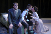 WVU acting students, from left: Jon Redding, Steven Gibbs and Denice Burbach star in “A Flea in Her Ear” at the WVU Creative Arts Center during Sept. 29-Oct. 8. In the racy French comedy by Georges Feydeau, a young wife suspects her husband is