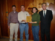 WVU Appalachian Hardwoods Center faculty and staff members\' (L-R) Ben Spong, Dave McGill, Robin Maille and Joe McNeel display the Family Forest Education award.
