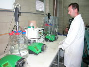 WVU Assistant Professor of Animal and Veterinary Sciences Jacek Jaczynski monitors technology in his protein recovery system which could eventually provide income-producing byproducts for fish processors.