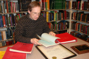 John Cuthbert, curator of the West Virginia and Regional History Collection, looks over Don Knotts memorabilia recently received by WVU Libraries. The items will be preserved for researchers, who will be able to learn more about the actor through his tape