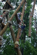 Participants in the training class practice on the Alpine Tower, one of the high elements on the new WVU Challenge Course.