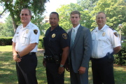 Pictured, from left, are: Robin Levelle, associate director; Brian Hoxter, campus police supervisor; David Kirkpatrick, SGA president; and Bob Roberts, WVU Police chief.