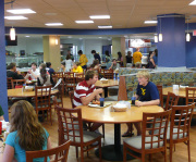 WVU students enjoy the new and improved atmosphere of the Boreman Bistro on the Downtown Campus. Summer renovations included new hardwood floors, cherry furnishings, a made-to-order deli and Starbucks coffee outlet.