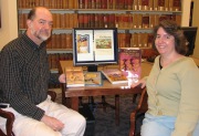 Rare Books curator Harold M. Forbes and Web Services librarian Beth Toren show some of the more than 600 books, games, audio recordings, videos and wall charts included in the WVU Libraries\' Isaac Asimov Collection. The collection and its digital ex