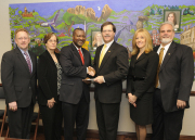 WVU is receiving $149,000 from Verizon to create a virtual community on the Web for young people to learn more about careers in the energy industry.  Taking part in Monday\'s check presentation were (from left to right): John Golden, vice president o
