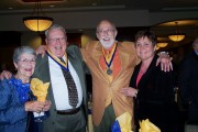 Former Mountaineer mascot John Coyner (gold jacket), his wife Laurie and friends Charles and June Albright enjoy Emeritus Club Reunion Weekend 2007.