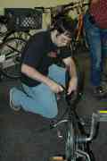 James Maley, an aerospace engineering major at WVU, repairs one of the donated bikes during Tau Beta Pi\'s fall 2007 bike drive. The engineering honorary collects bikes each semester to donate to area residents in need. This spring semester\'s b