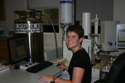 Heidi Nawrocki, a graduate student in WVU's C. Eugene Bennett Department of Chemistry, does some work in the forensic lab at Oglebay Hall. Nawrocki has discovered how to solve crimes by tracing shards of glass back to the scene. For her efforts, Nawr
