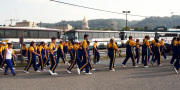 Busing is the largest single travel expense for the WVU Marching Band. The Pride Travel Fund, established last year by the WVU Foundation, helps keep the band on the road with donations going toward the nine charter buses it takes to move to the band as w