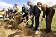 WVU officials and students and community partners participate in a groundbreaking Thursday at the site of what will be an intermodal transportation center near the Health Sciences Campus. The transit hub will accommodate commuters of all stripes, from mot