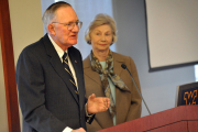 WVU graduates and Bethlehem, Pa., residents Curtis "Hank" Barnette and his wife, Joanne, were recognized Friday (Nov. 7) by the WVU Board of Governors for their generous gift to the Alumni Association Building Campaign to equip conference space 