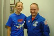 Jackie Grimes, left, poses with astronaut Col. Michael Fincke, who has been with NASA since 1996 and involved in several space missions. Most recently, Fincke was commander of the International Space Station.