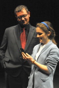WVU Theatre graduate students Audrey Ahern and Gregory Jernigan perform in the dark comedy Dead Man's Cell Phone, by Sarah Ruhl