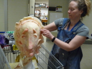 Mary McClung after removing mask from the mold