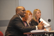 Jason Staples, a training and development specialist, at a Mountaineer Leadership Academy training session.