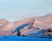 Cedra Wood, "At Work in Fjortende Julibukta," 2013, 2.5 x 3.5 inches, Acrylic on panel, image courtesy of the artistta_cropped