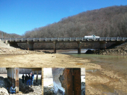 Engineers survey the deterioration of the East Fork Bridge prior to work being done by the team from WVU's Constructed Facilities Center