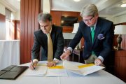 Officials from WVU and The Greenbrier sign partnership agreement