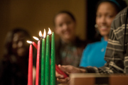 Kwanzaa candles--Red candels represent the principles of Kujichagulia and green Ujamaa (slef-determination and cooperative economics).